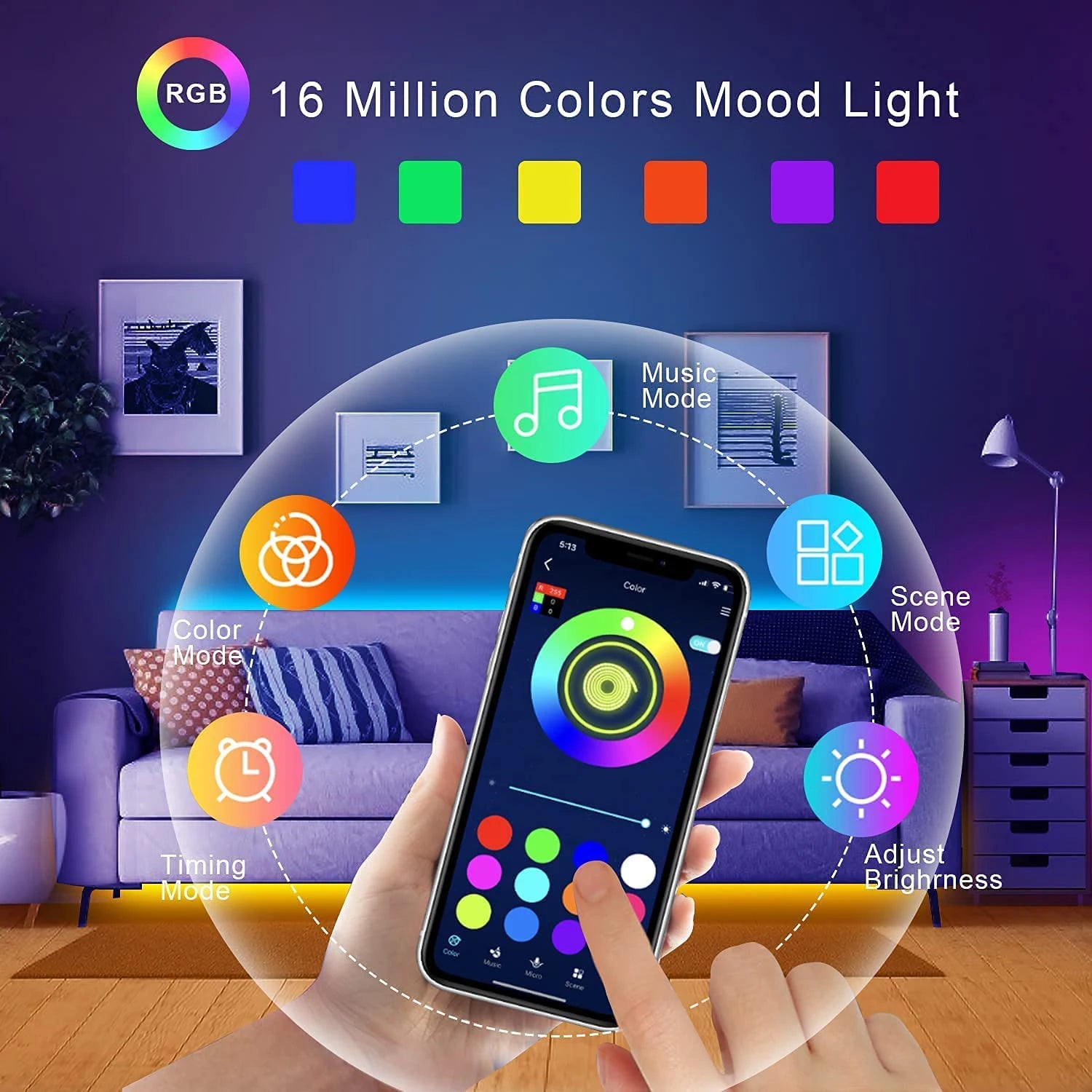 Smart RGB LED Strip Lights with App Control