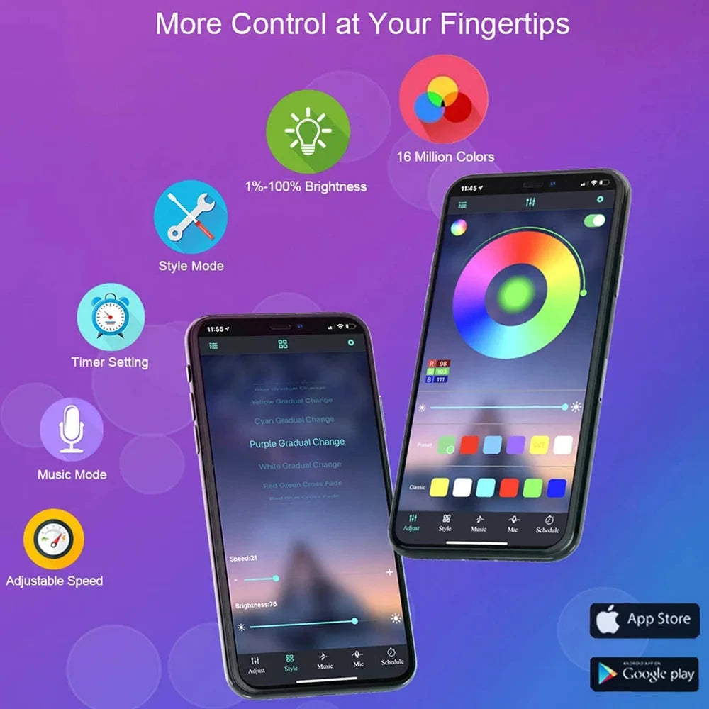 Smart LED Strip Lights – Bluetooth 5050 RGB with App & Remote Control