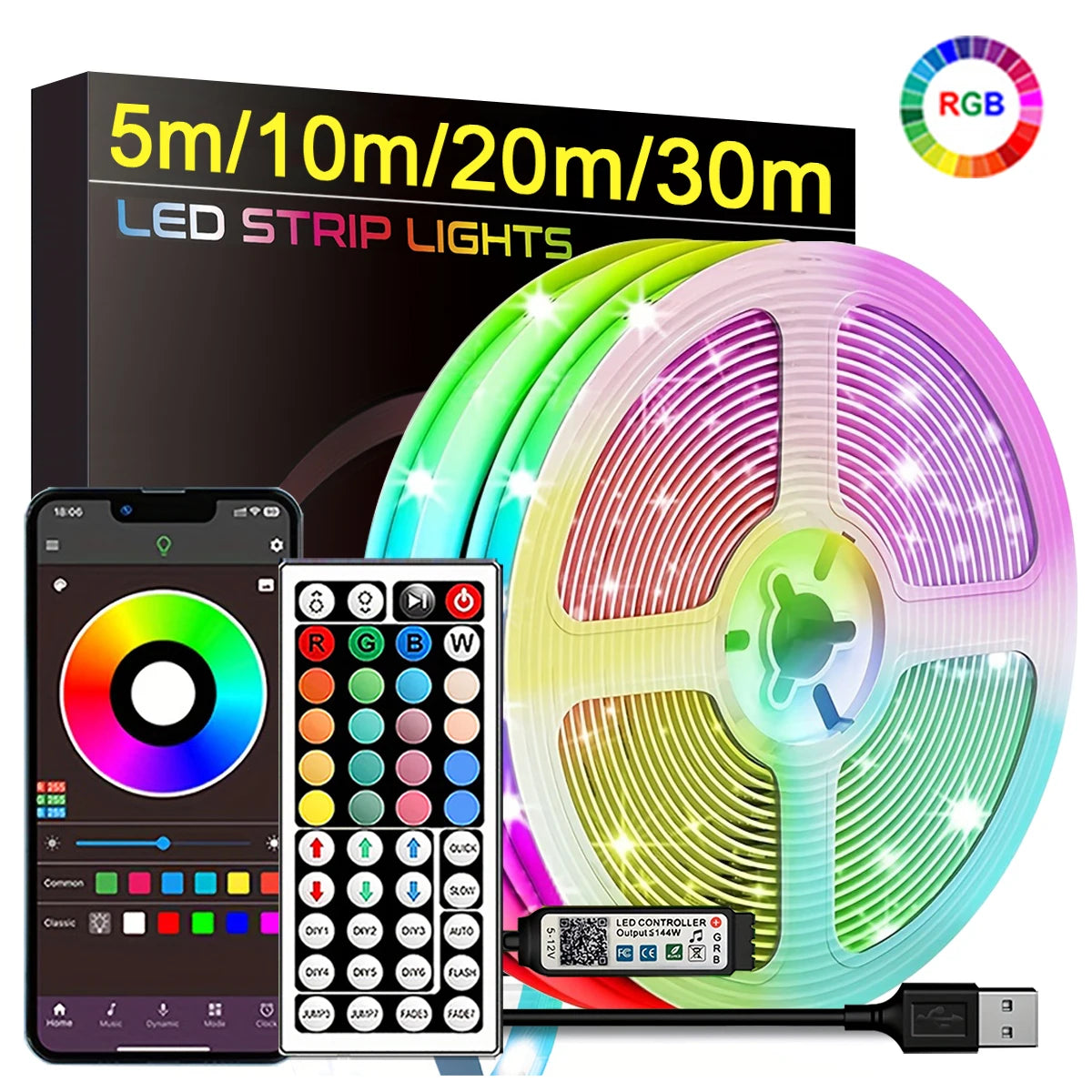 Smart RGB LED Strip Lights with App Control