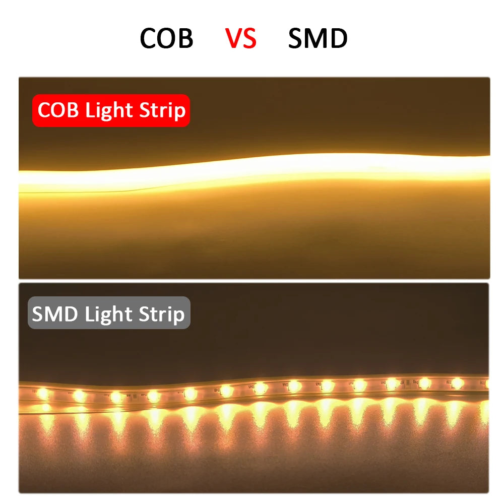 220V Waterproof COB LED Strip – Flexible Ribbon for Indoor & Outdoor Lighting