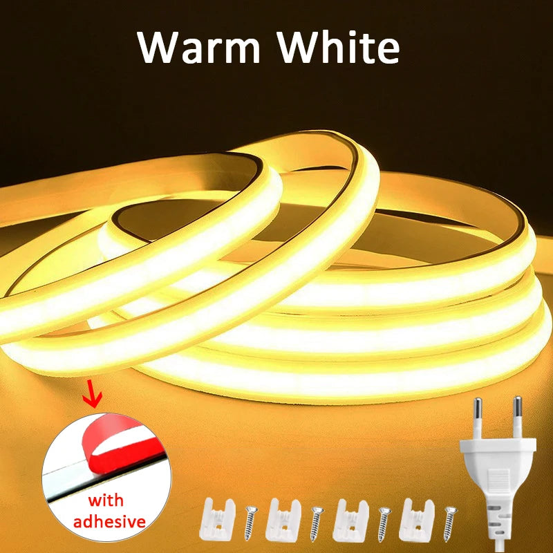 220V Waterproof COB LED Strip – Flexible Ribbon for Indoor & Outdoor Lighting