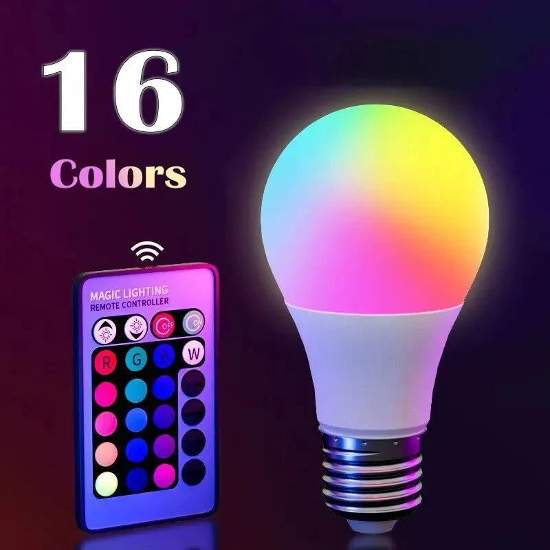 16-Color RGB LED Bulb - Dimmable Smart Lamp with Remote Control